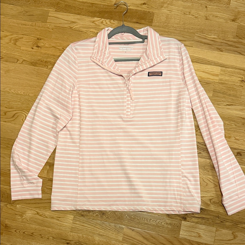 Vineyard Vines Light Pink and White Striped Half-Zip Pullover